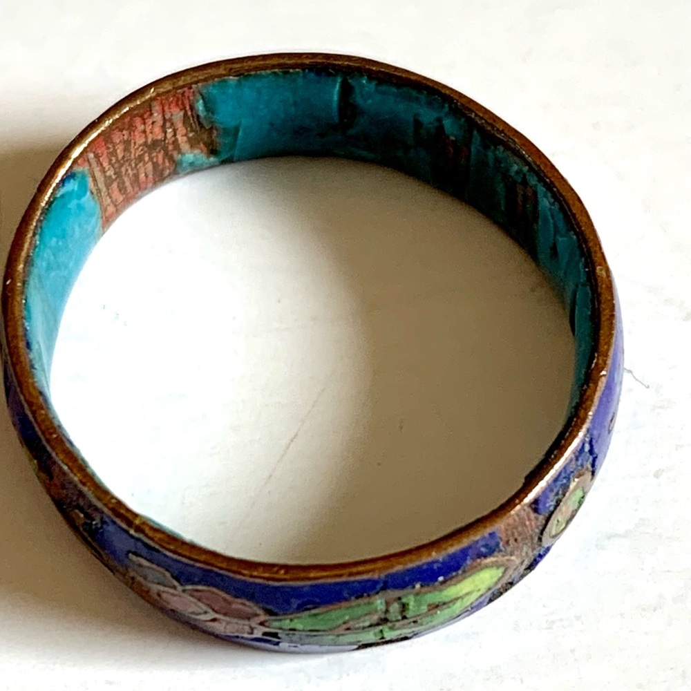 Cloisonné Ring Colored Enamel Inlay Flowers Vintage Size 6 - Picture 4 of 7